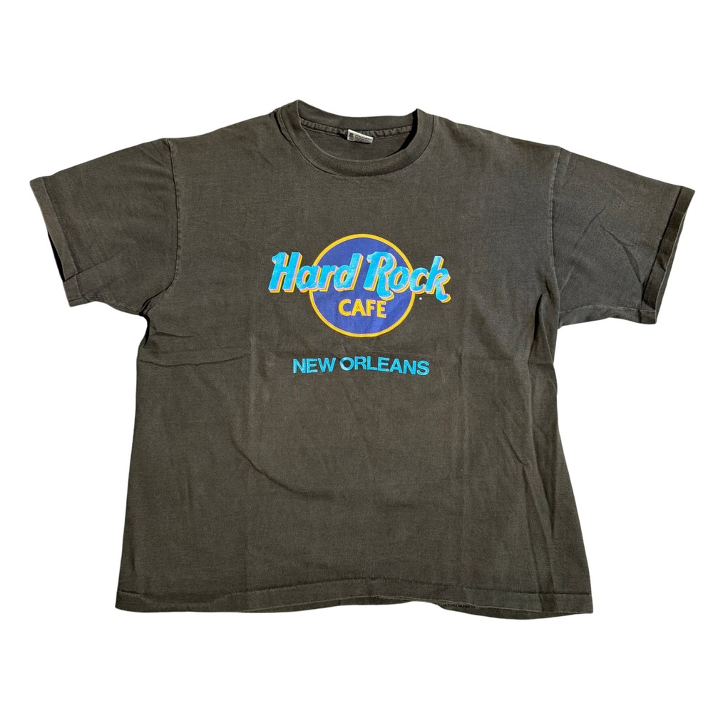 Vintage Hard Rock Cafe New Orleans T-Shirt XL Faded Black Made in USA 90s NOLA